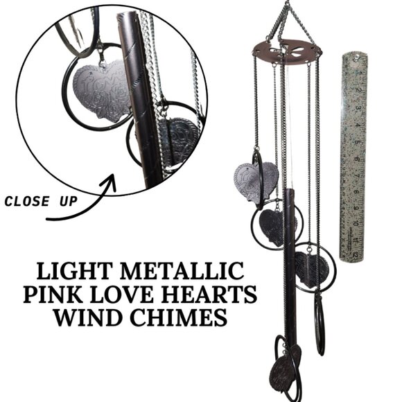 LIGHT METALLIC PINK HEART WIND CHIMES WITH LOVE EMBELLISHMENTS - Picture 1 of 1
